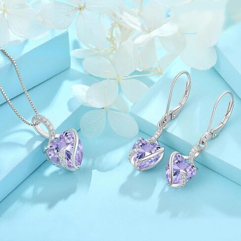 FJ Heart Jewelry Set for Women 925 Sterling Silver Alexandrite Necklace and Earrings Set June Birthstone Jewelry Gifts in Saudi Arabia