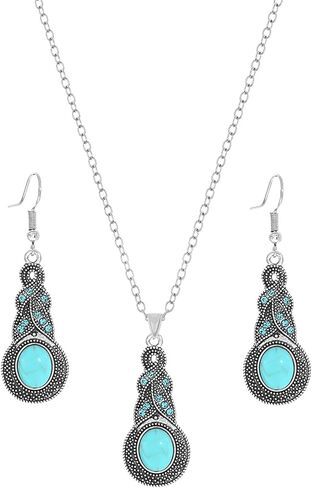 Boho Turquoise Emerald Jewelry Set - Dangle Drop Earrings & Necklace | Western Irish Style for Women | Perfect for St. Patrick's Day & Everyday Wear in Saudi Arabia