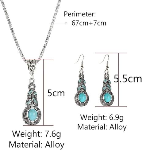 Boho Turquoise Emerald Jewelry Set - Dangle Drop Earrings & Necklace | Western Irish Style for Women | Perfect for St. Patrick's Day & Everyday Wear in Saudi Arabia