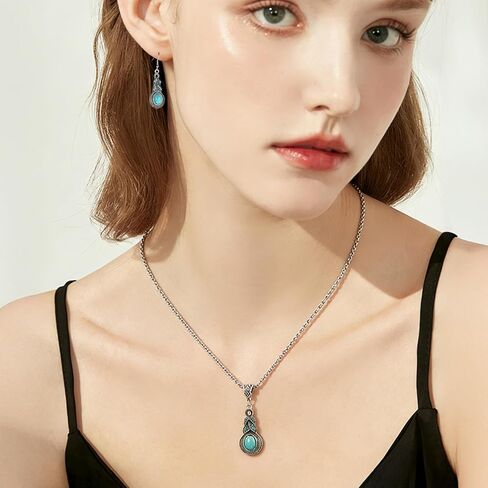Boho Turquoise Emerald Jewelry Set - Dangle Drop Earrings & Necklace | Western Irish Style for Women | Perfect for St. Patrick's Day & Everyday Wear in Saudi Arabia