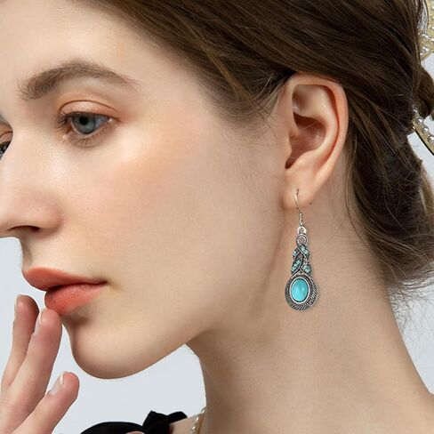Boho Turquoise Emerald Jewelry Set - Dangle Drop Earrings & Necklace | Western Irish Style for Women | Perfect for St. Patrick's Day & Everyday Wear in Saudi Arabia