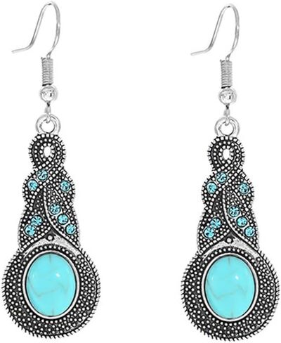 Boho Turquoise Emerald Jewelry Set - Dangle Drop Earrings & Necklace | Western Irish Style for Women | Perfect for St. Patrick's Day & Everyday Wear in Saudi Arabia
