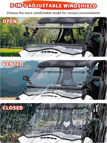 Flip Up Windshield for Can-Am Commander & Max, 3-IN-1 1/5" Hard Coated PC Adjustable Windscreen for Can-Am Commander 800 1000 Max 2011-2020 Accessories, Open/Vented/Closed in Saudi Arabia