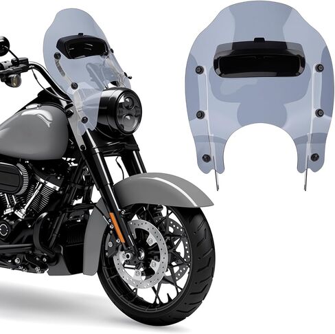 زجاج أمامي سميك مع فتحات تهوية ودعامة لدراجة Harley Road King FLHR/I Classic FLHRC/I Special FLHRXS 1996-2024 مقسم الرياح للزجاج الأمامي القابل للفصل (أسود مع دعامة من الكروم) in Saudi Arabia