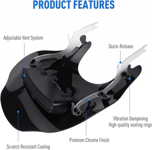 Thick Windshield w/Vented & Bracket Kit for Harley Road King FLHR/I Classic FLHRC/I Special FLHRXS 1996-2024 Detachable Windscreen Wind Splitter (Black w/Black Bracket) in Saudi Arabia