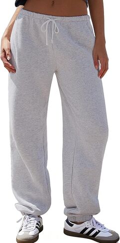 سراويل رياضية نسائية مبطنة بالصوف من Ugerlov سراويل شتوية حرارية منخفضة الارتفاع برباط للعرق سراويل فضفاضة للركض مع جيوب in Kuwait