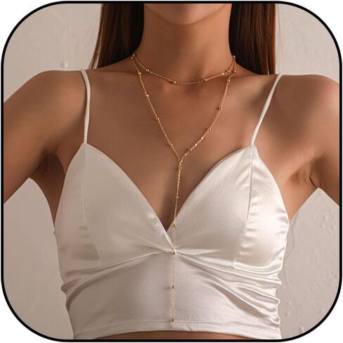 Lariat Gold Necklace for Women Dainty Long Necklaces Gold Y-Shaped Pendant Necklaces Body Chain Layered Beaded Necklace Jewelry Gifts in Saudi Arabia