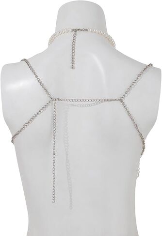 Wedding Bridal Multi-layered Pearl Tassel Bra Body Chain Jewelry Summer Beach Beaded Harness Chest Chain Festival Rave Pearl Bralette Body Jewelry for Women in Saudi Arabia
