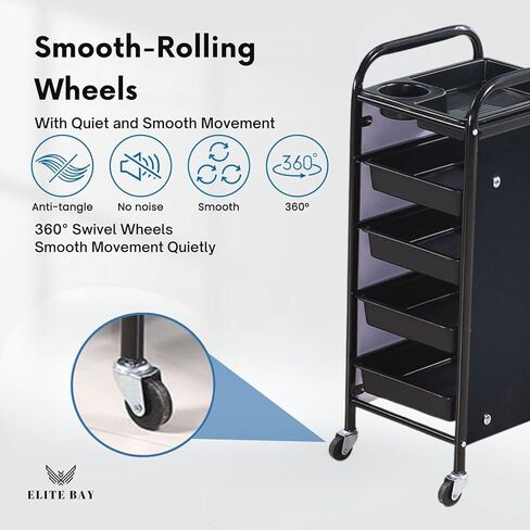 ELITE BAY-Multi Tier Hairdressing Trolley- Metal Salon Rolling Cart Organizer.Durable Beauty Storage Unit with Wheels.Multi-Tier Tray System for Hair Tools, Makeup & Spa Essentials.Black & Gold Finish in Saudi Arabia
