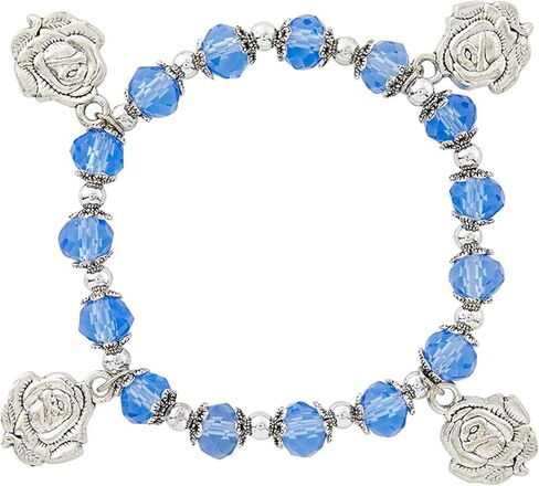 Needzo Roses of Mary Devotional Bracelet, Blue Glass Beads with Metal Rose Charms, Catholic Jewelry Gift for Women, 7.25 Inches in Saudi Arabia