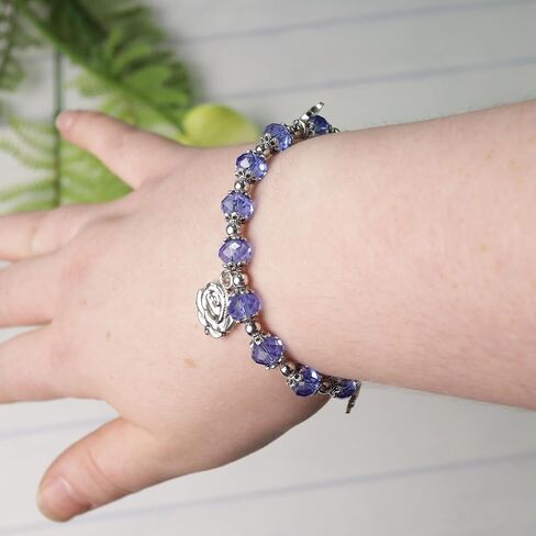 Needzo Roses of Mary Devotional Bracelet, Blue Glass Beads with Metal Rose Charms, Catholic Jewelry Gift for Women, 7.25 Inches in Saudi Arabia