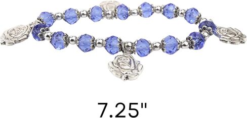 Needzo Roses of Mary Devotional Bracelet, Blue Glass Beads with Metal Rose Charms, Catholic Jewelry Gift for Women, 7.25 Inches in Saudi Arabia