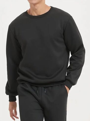 Men's Crewneck Sweatshirt Warm Thermal Long Sleeve Winter Fleece Pullover Shirt Clothes in Saudi Arabia