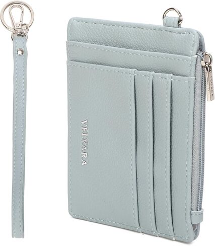 Front Pocket Wallet for Women, RFID Blocking, Slim Minimalist PU Leather Card Holder, Ultra-Thin Compact Design with Wrist Strap (Blue) in Saudi Arabia