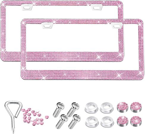 2PCS Bling Car License Plate Frame, Stainless Steel Rhinestone Vehicle License Plate Cover with Screws Caps, Sparkly Automotive Decoration Accessories for Girls Women, Universal Fit (Purple) in Saudi Arabia
