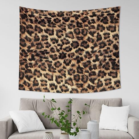 Imirell ليوبارد طباعة نسيج 59Wx51H بوصة قوية النمر الفهد الغابة البرية سفاري الجلد الفراء الأسود والبني الحياة البرية الفن شنقا غرفة نوم غرفة المعيشة النوم جدار البطانيات ديكور المنزل النسيج in Kuwait