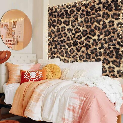 Imirell ليوبارد طباعة نسيج 59Wx51H بوصة قوية النمر الفهد الغابة البرية سفاري الجلد الفراء الأسود والبني الحياة البرية الفن شنقا غرفة نوم غرفة المعيشة النوم جدار البطانيات ديكور المنزل النسيج in Kuwait