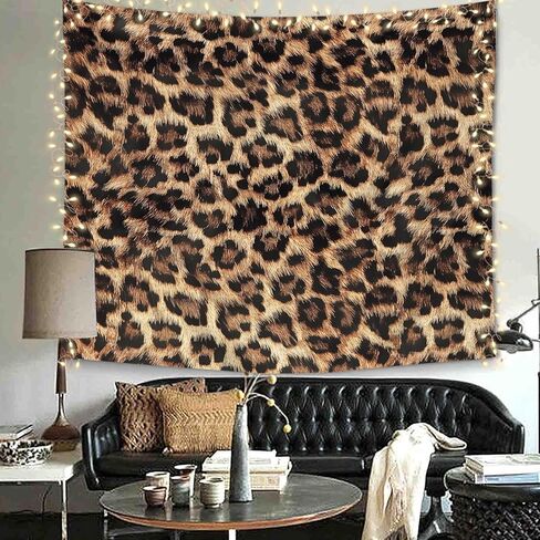 Imirell ليوبارد طباعة نسيج 59Wx51H بوصة قوية النمر الفهد الغابة البرية سفاري الجلد الفراء الأسود والبني الحياة البرية الفن شنقا غرفة نوم غرفة المعيشة النوم جدار البطانيات ديكور المنزل النسيج in Kuwait