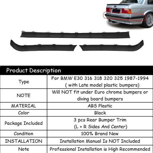 Replacement For Bumper Trim/Molding For Bmw E30 316 318 320 325 1987-1994 Rear Bumper Trim Molding Set Euro Late Plastic in Saudi Arabia