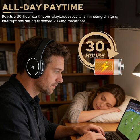 سماعات رأس لاسلكية لمشاهدة التلفزيون، سماعات رأس قابلة للطي فوق الأذن مع جهاز إرسال RF بتردد 2.4 جيجا هرتز يدعم RCA AUX البصري، بدون تأخير صوت، نطاق لاسلكي 100 قدم (أسود) in Kuwait