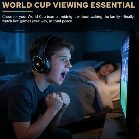 سماعات رأس لاسلكية لمشاهدة التلفزيون، سماعات رأس قابلة للطي فوق الأذن مع جهاز إرسال RF بتردد 2.4 جيجا هرتز يدعم RCA AUX البصري، بدون تأخير صوت، نطاق لاسلكي 100 قدم (أسود) in Kuwait
