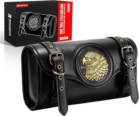 motorcycle front bag, PU Leather Front Fork & Handlebar Saddlebag with Eagle Design - Waterproof Storage Pouch for Harley Davidson, Compatible with Most Cruiser Motorcycles in Kuwait