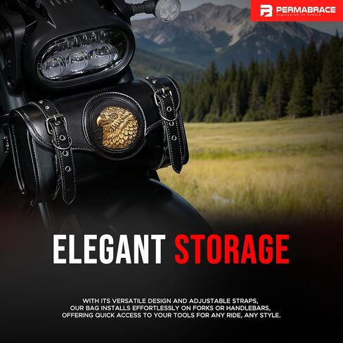 motorcycle front bag, PU Leather Front Fork & Handlebar Saddlebag with Eagle Design - Waterproof Storage Pouch for Harley Davidson, Compatible with Most Cruiser Motorcycles in Kuwait