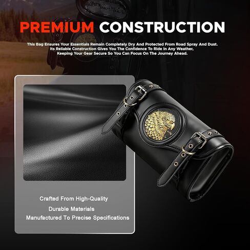 motorcycle front bag, PU Leather Front Fork & Handlebar Saddlebag with Eagle Design - Waterproof Storage Pouch for Harley Davidson, Compatible with Most Cruiser Motorcycles in Kuwait