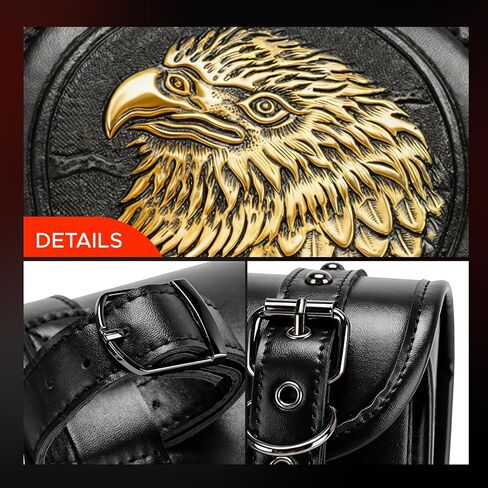 motorcycle front bag, PU Leather Front Fork & Handlebar Saddlebag with Eagle Design - Waterproof Storage Pouch for Harley Davidson, Compatible with Most Cruiser Motorcycles in Kuwait
