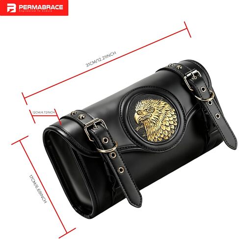 motorcycle front bag, PU Leather Front Fork & Handlebar Saddlebag with Eagle Design - Waterproof Storage Pouch for Harley Davidson, Compatible with Most Cruiser Motorcycles in Kuwait