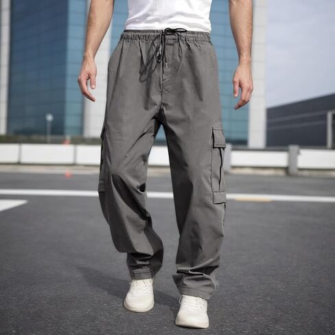 Men’s Casual Cargo Pants Loose Straight Stretch Joggers with Drawstring Multi-Pockets for Workout Hiking Outdoor Athletic in Saudi Arabia