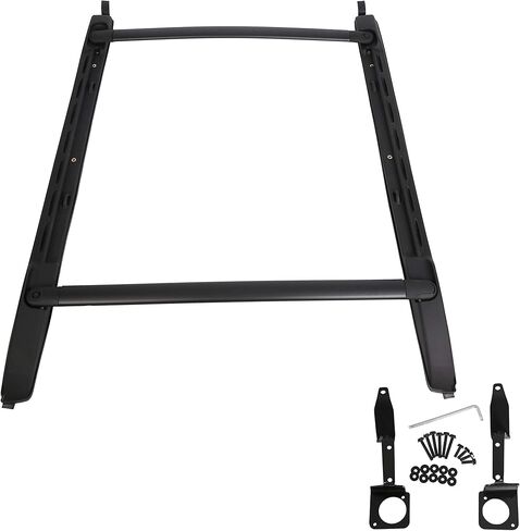 سياج جانبي لرف السقف + قضبان متقاطعة متوافقة مع 2005-2023 Toyota Tacoma Crew Cab لاستبدال PT278-35170 سياج جانبي من الألومنيوم وقضبان متقاطعة لحامل الأمتعة الكهربائي باللون الأسود in Saudi Arabia