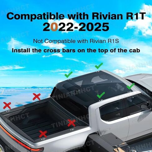 Lockable Roof Rack Cross Bars Fits for Rivian R1T Pickup Cab 2022 2023 2024 2025 (Not for Bed) Pickup Truck Heavy Duty 220lbs Anti-Theft Aluminum Roof Rails Crossbars Luggage Cargo Carrier in Kuwait