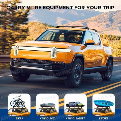 Lockable Roof Rack Cross Bars Fits for Rivian R1T Pickup Cab 2022 2023 2024 2025 (Not for Bed) Pickup Truck Heavy Duty 220lbs Anti-Theft Aluminum Roof Rails Crossbars Luggage Cargo Carrier in Kuwait
