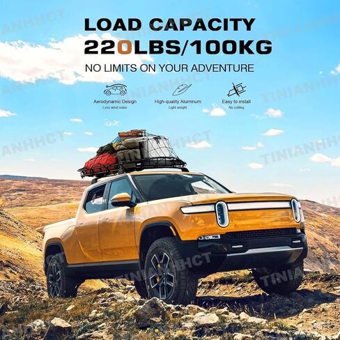 Lockable Roof Rack Cross Bars Fits for Rivian R1T Pickup Cab 2022 2023 2024 2025 (Not for Bed) Pickup Truck Heavy Duty 220lbs Anti-Theft Aluminum Roof Rails Crossbars Luggage Cargo Carrier in Kuwait