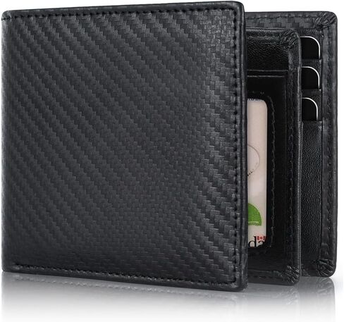 محفظة جلدية أصلية للرجال RFID حجب رفيع ثنائي الطي سعة كبيرة 13 فتحة للبطاقات و1 نافذة لبطاقة الهوية وجيب أمامي هدية (أسود-02) in Kuwait