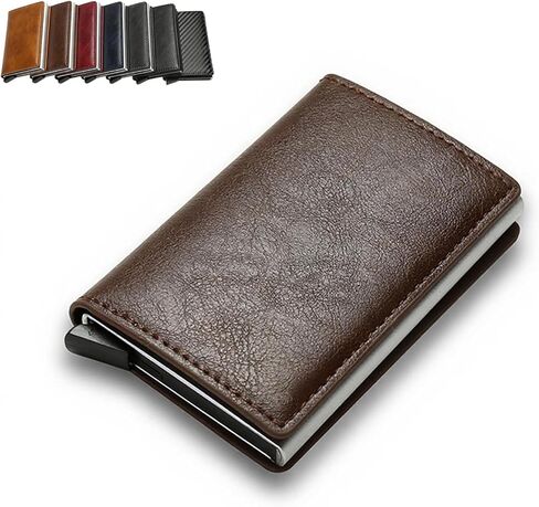 محفظة تبديل بسيطة، محفظة بسيطة، محفظة جلدية أصلية للرجال، حجب RFID، حامل بطاقة الائتمان مضاد للسرقة، محافظ منبثقة تلقائيًا (بني) in Kuwait