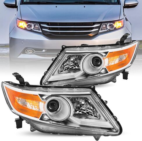 استبدال مجموعة المصابيح الأمامية JSBOYAT لسيارة Honda Odyssey 2011-2017 [نموذج الهالوجين فقط] كشافات أمامية من الكروم للسائق والركاب in Saudi Arabia