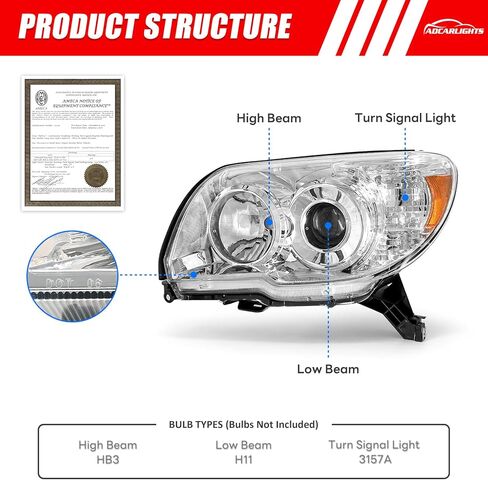 Headlight Compatible with Toyota 2006 2007 2008 2009 Chrome Housing Amber Reflector,4th gen 4runner Projector Headlamp Left and Right Replacement Pair in Saudi Arabia