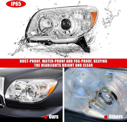 Headlight Compatible with Toyota 2006 2007 2008 2009 Chrome Housing Amber Reflector,4th gen 4runner Projector Headlamp Left and Right Replacement Pair in Saudi Arabia