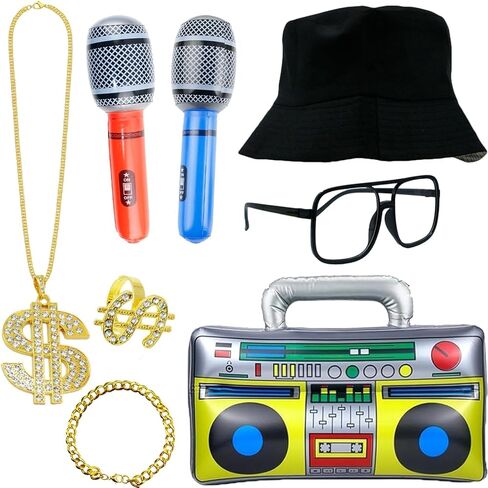 8Pcs 80s 90s Hip Hop Costume Set, Rapper Accessories Kit for Retro Disco Party in Saudi Arabia