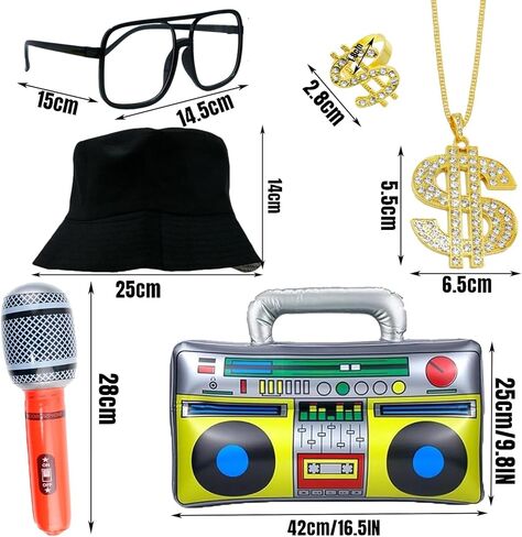 8Pcs 80s 90s Hip Hop Costume Set, Rapper Accessories Kit for Retro Disco Party in Saudi Arabia