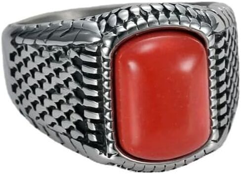 Vintage Polished Red Coral Gem Men's for Rings Titanium Steel Jewelry Size 7-15 in Saudi Arabia
