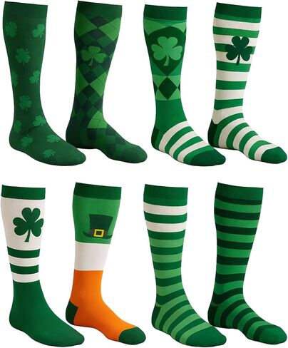 4 Pairs St. Patrick's Day Calf Socks for Men Novelty Green Shamrock Cotton Dress Socks for Irish Parade Costume in Saudi Arabia