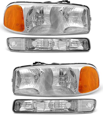 Headlight Assembly for 1999-2007 GMC Sierra/1999-2006 GMC Yukon Headlamp Clear Lens Chrome Housing with Amber Reflector Replacement Left+Right(Bulbs Not Included) in Saudi Arabia