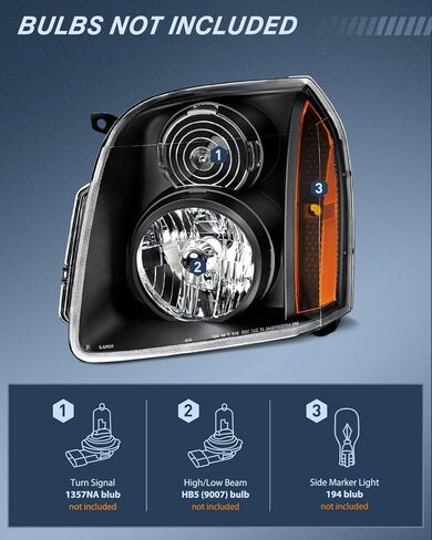 Nilight Headlight Assembly Compatible with 2007 2008 2009 2010 2011 2012 2013 2014 GMC Yukon Halogen Type Factory OE Style Replacement Black Housing Amber Reflector Passenger and Driver Side in Saudi Arabia