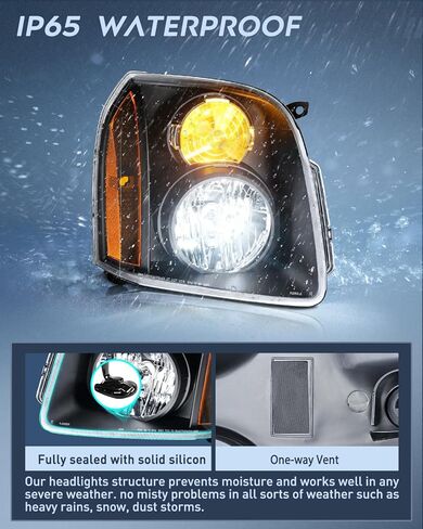 Nilight Headlight Assembly Compatible with 2007 2008 2009 2010 2011 2012 2013 2014 GMC Yukon Halogen Type Factory OE Style Replacement Black Housing Amber Reflector Passenger and Driver Side in Saudi Arabia