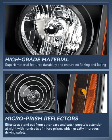Nilight Headlight Assembly Compatible with 2007 2008 2009 2010 2011 2012 2013 2014 GMC Yukon Halogen Type Factory OE Style Replacement Black Housing Amber Reflector Passenger and Driver Side in Saudi Arabia