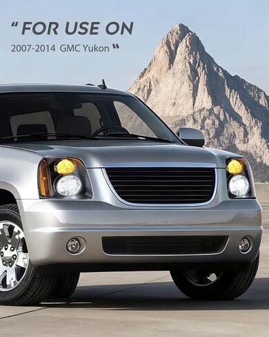 Nilight Headlight Assembly Compatible with 2007 2008 2009 2010 2011 2012 2013 2014 GMC Yukon Halogen Type Factory OE Style Replacement Black Housing Amber Reflector Passenger and Driver Side in Saudi Arabia