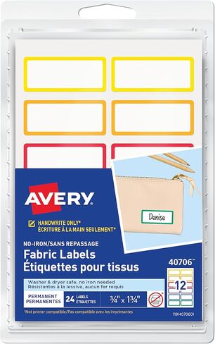 Avery No-Iron Fabric Name Labels, Rainbow Borders Preprinted Designs, Handwrite-Only, 24 Preprinted Labels (40706) in Kuwait